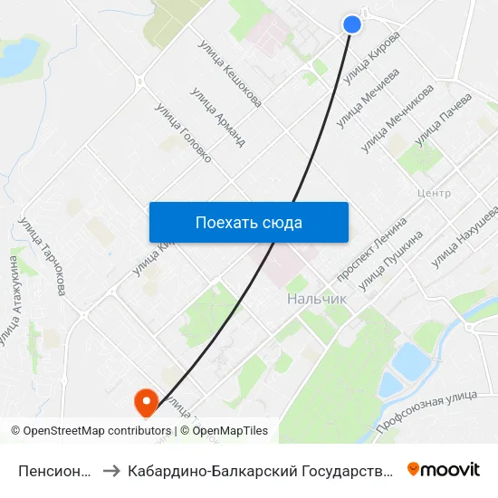 Пенсионный Фонд to Кабардино-Балкарский Государственный Аграрный Университет map