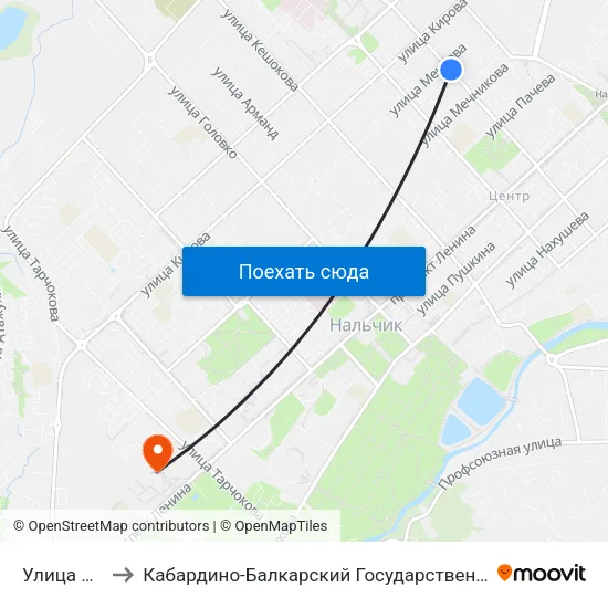 Улица Мечиева to Кабардино-Балкарский Государственный Аграрный Университет map