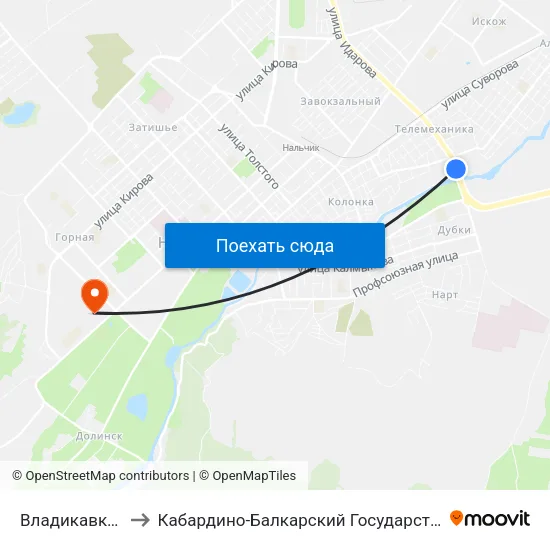 Владикавказский Мост to Кабардино-Балкарский Государственный Аграрный Университет map