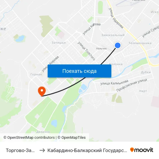 Торгово-Закупочная База to Кабардино-Балкарский Государственный Аграрный Университет map