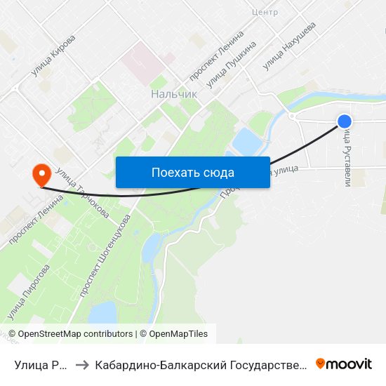 Улица Руставели to Кабардино-Балкарский Государственный Аграрный Университет map