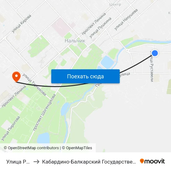 Улица Руставели to Кабардино-Балкарский Государственный Аграрный Университет map