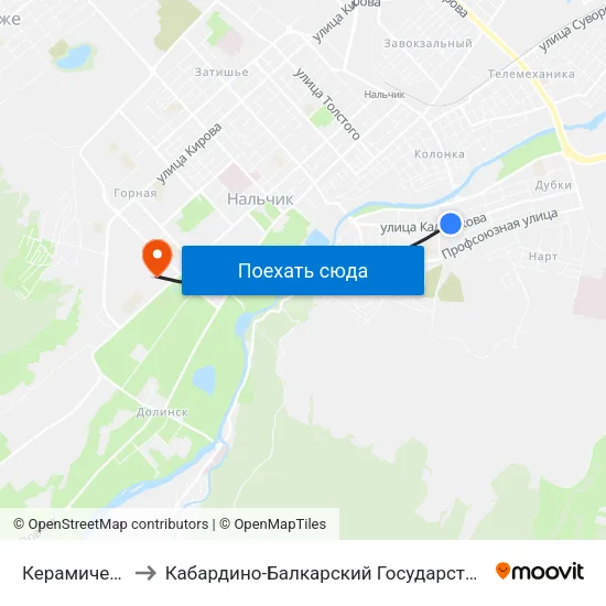 Керамическая Улица to Кабардино-Балкарский Государственный Аграрный Университет map