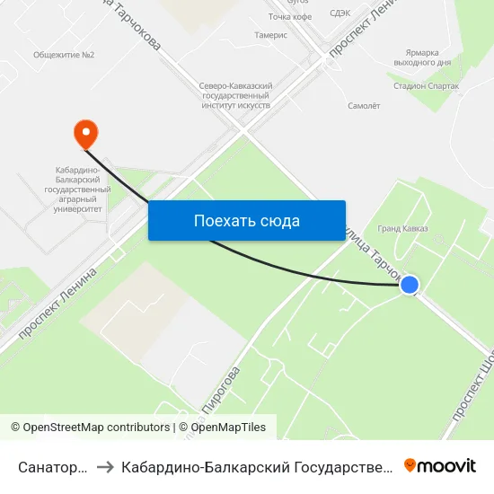 Санаторий Терек to Кабардино-Балкарский Государственный Аграрный Университет map