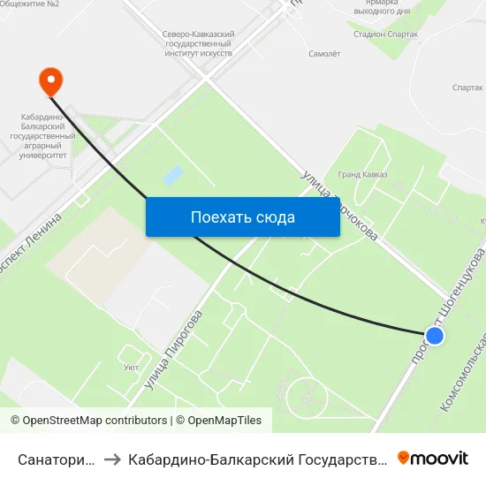 Санаторий Нальчик to Кабардино-Балкарский Государственный Аграрный Университет map