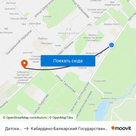 Детские Сады to Кабардино-Балкарский Государственный Аграрный Университет map