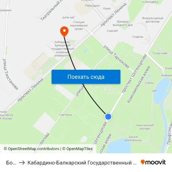 Бочка to Кабардино-Балкарский Государственный Аграрный Университет map