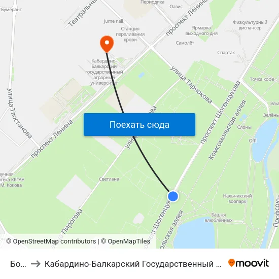 Бочка to Кабардино-Балкарский Государственный Аграрный Университет map