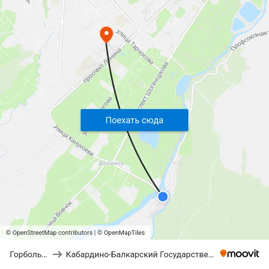 Горбольница №2 to Кабардино-Балкарский Государственный Аграрный Университет map