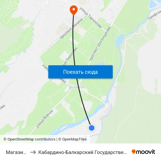 Магазин Радуга to Кабардино-Балкарский Государственный Аграрный Университет map