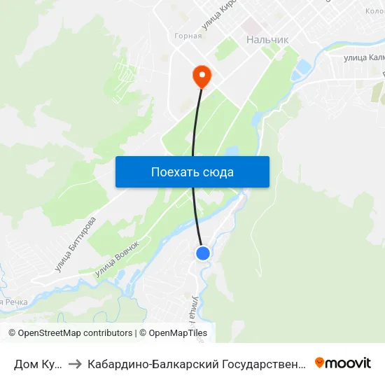 Дом Культуры to Кабардино-Балкарский Государственный Аграрный Университет map