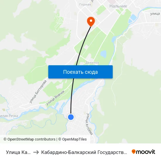 Улица Калабекова to Кабардино-Балкарский Государственный Аграрный Университет map