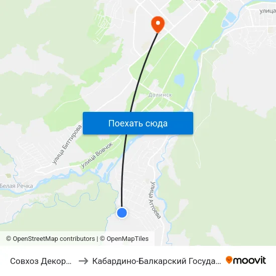 Совхоз Декоративные Культуры to Кабардино-Балкарский Государственный Аграрный Университет map