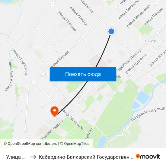 Улица Чкалова to Кабардино-Балкарский Государственный Аграрный Университет map