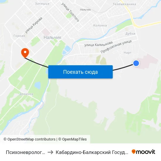 Психоневрологический Диспансер to Кабардино-Балкарский Государственный Аграрный Университет map