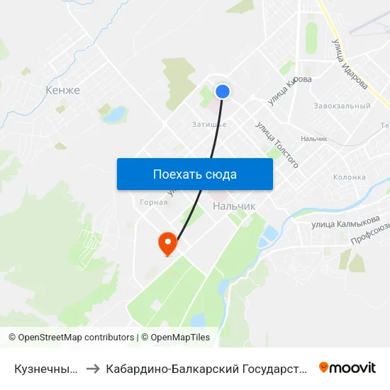 Кузнечный Переулок to Кабардино-Балкарский Государственный Аграрный Университет map