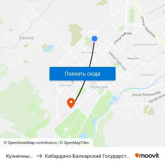 Кузнечный Переулок to Кабардино-Балкарский Государственный Аграрный Университет map