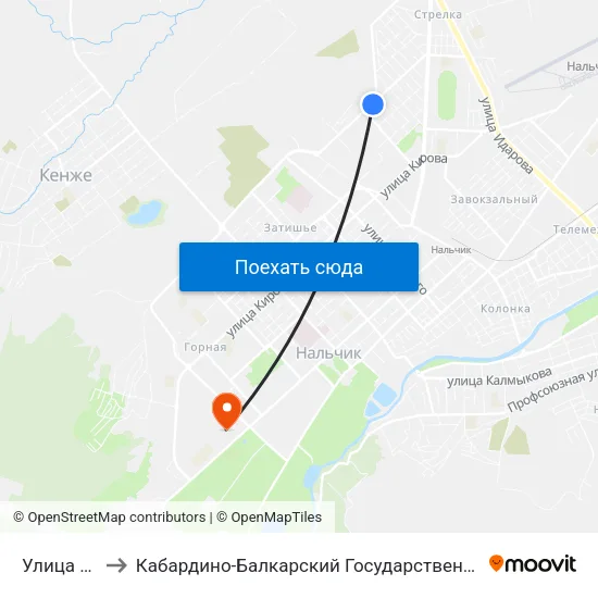 Улица Шукова to Кабардино-Балкарский Государственный Аграрный Университет map