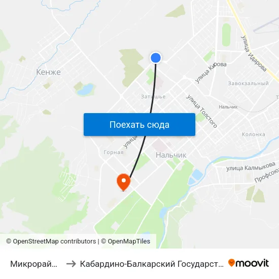 Микрорайон Энергетик to Кабардино-Балкарский Государственный Аграрный Университет map