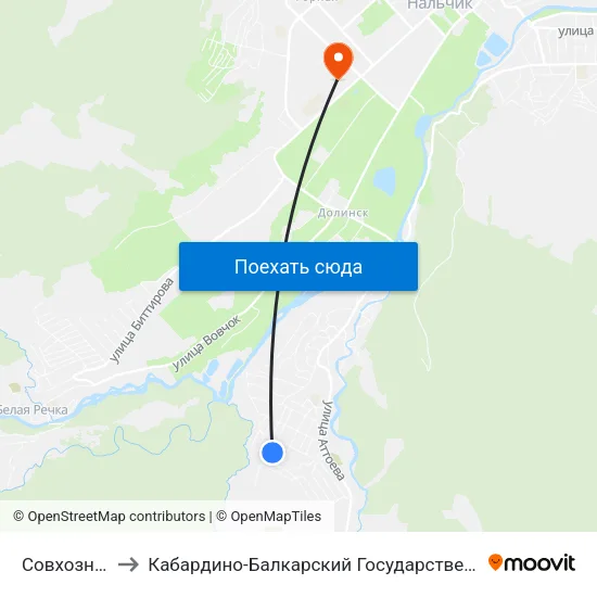 Совхозная Улица to Кабардино-Балкарский Государственный Аграрный Университет map