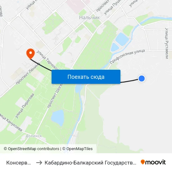 Консервный Завод to Кабардино-Балкарский Государственный Аграрный Университет map