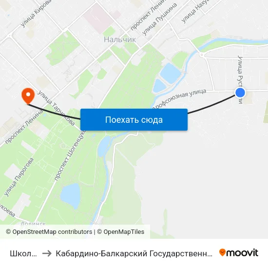 Школа №12 to Кабардино-Балкарский Государственный Аграрный Университет map