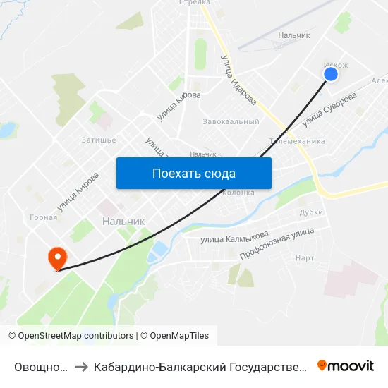 Овощной Рынок to Кабардино-Балкарский Государственный Аграрный Университет map