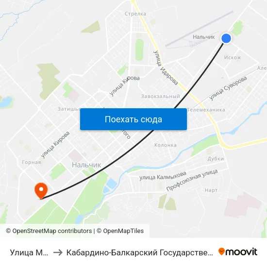 Улица Мусукаева to Кабардино-Балкарский Государственный Аграрный Университет map