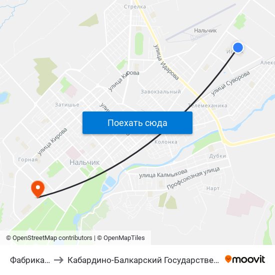 Фабрика Горянка to Кабардино-Балкарский Государственный Аграрный Университет map