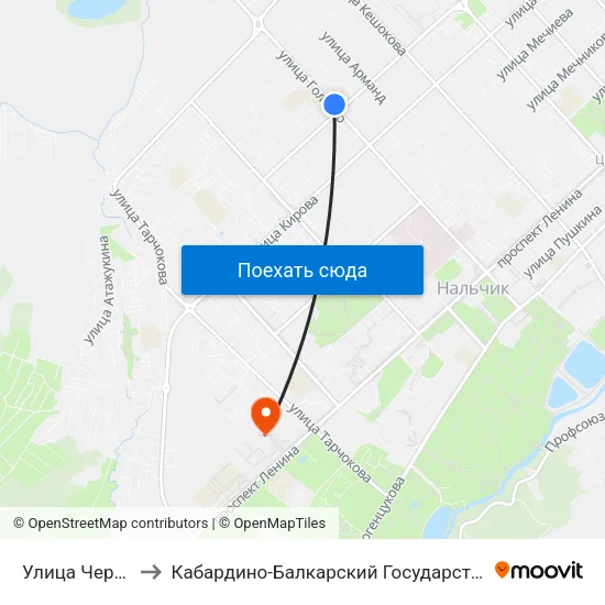 Улица Чернышевского to Кабардино-Балкарский Государственный Аграрный Университет map