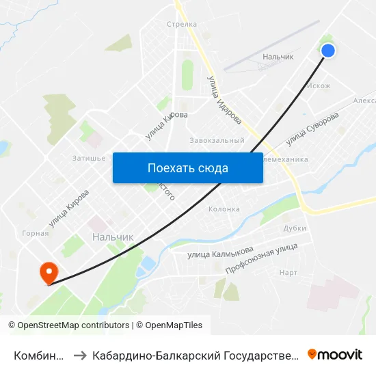 Комбинат Искож to Кабардино-Балкарский Государственный Аграрный Университет map