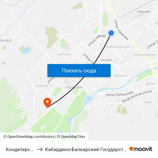 Кондитерская Фабрика to Кабардино-Балкарский Государственный Аграрный Университет map