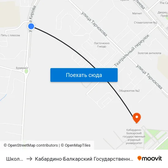 Школа №32 to Кабардино-Балкарский Государственный Аграрный Университет map