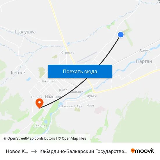 Новое Кладбище to Кабардино-Балкарский Государственный Аграрный Университет map