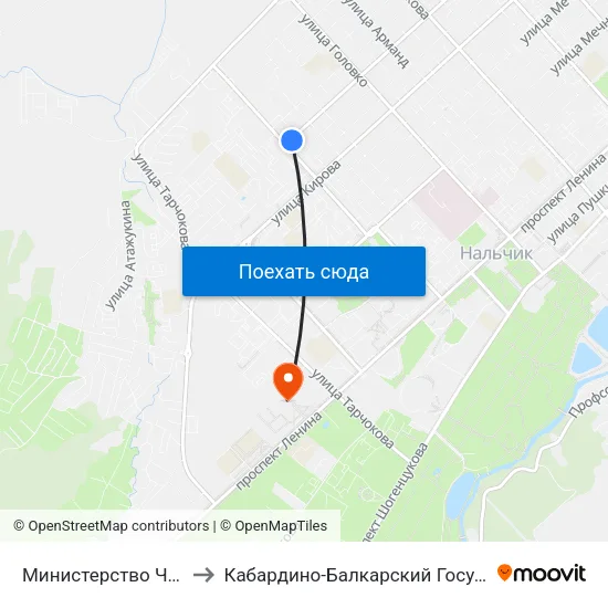 Министерство Чрезвычайных Ситуаций to Кабардино-Балкарский Государственный Аграрный Университет map