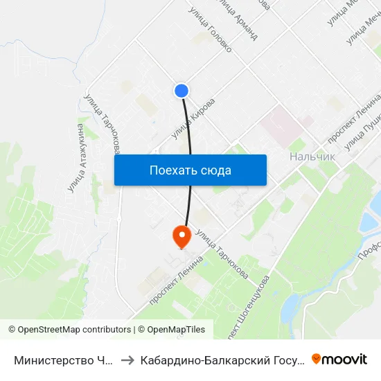 Министерство Чрезвычайных Ситуаций to Кабардино-Балкарский Государственный Аграрный Университет map
