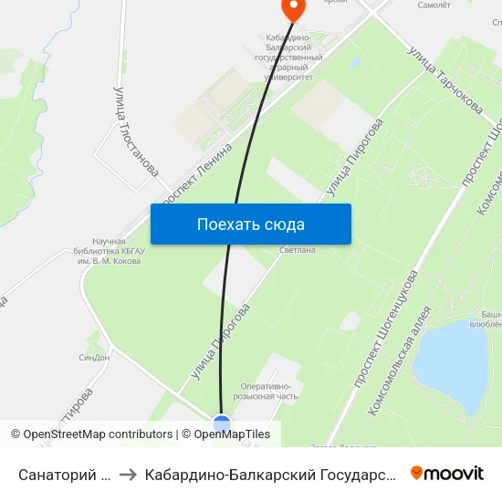 Санаторий Голубые Ели to Кабардино-Балкарский Государственный Аграрный Университет map