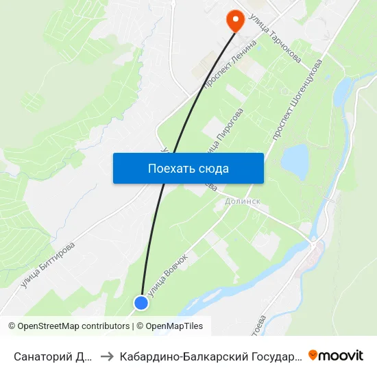 Санаторий Долина Нарзанов to Кабардино-Балкарский Государственный Аграрный Университет map
