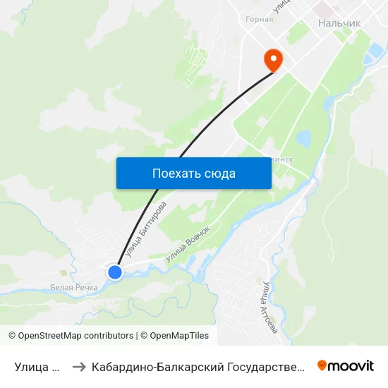Улица Жабоева to Кабардино-Балкарский Государственный Аграрный Университет map