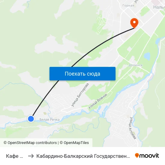 Кафе Акъ Суу to Кабардино-Балкарский Государственный Аграрный Университет map