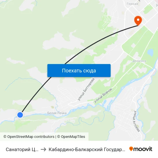 Санаторий Целебные Воды to Кабардино-Балкарский Государственный Аграрный Университет map