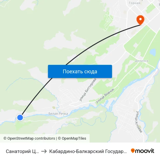 Санаторий Целебные Воды to Кабардино-Балкарский Государственный Аграрный Университет map