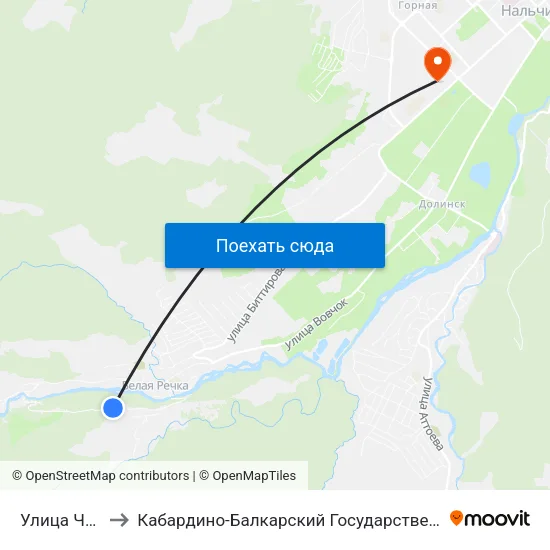 Улица Чабдарова to Кабардино-Балкарский Государственный Аграрный Университет map