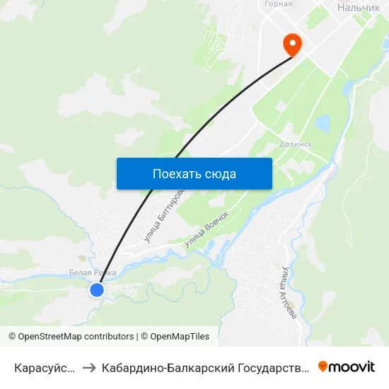 Карасуйская Улица to Кабардино-Балкарский Государственный Аграрный Университет map