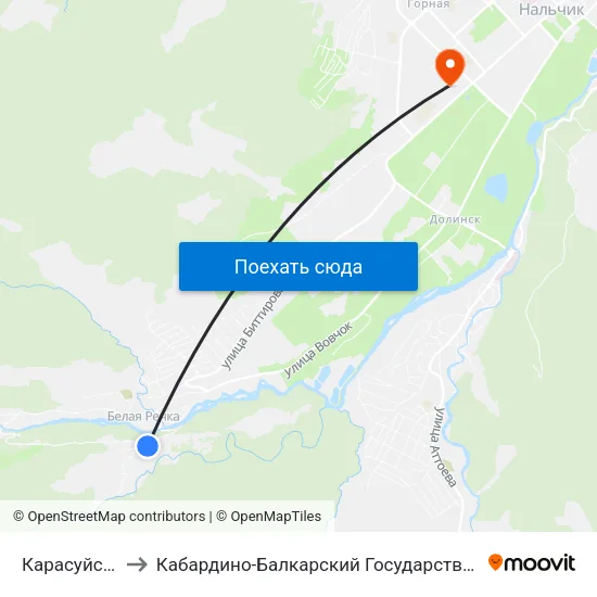 Карасуйская Улица to Кабардино-Балкарский Государственный Аграрный Университет map