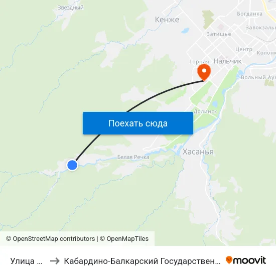 Улица Созаева to Кабардино-Балкарский Государственный Аграрный Университет map