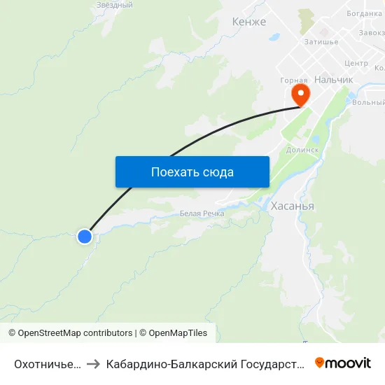 Охотничье Хозяйство to Кабардино-Балкарский Государственный Аграрный Университет map