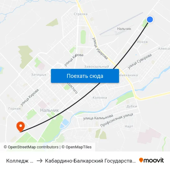 Колледж Строитель to Кабардино-Балкарский Государственный Аграрный Университет map