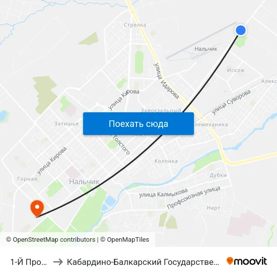 1-Й Промпроезд to Кабардино-Балкарский Государственный Аграрный Университет map