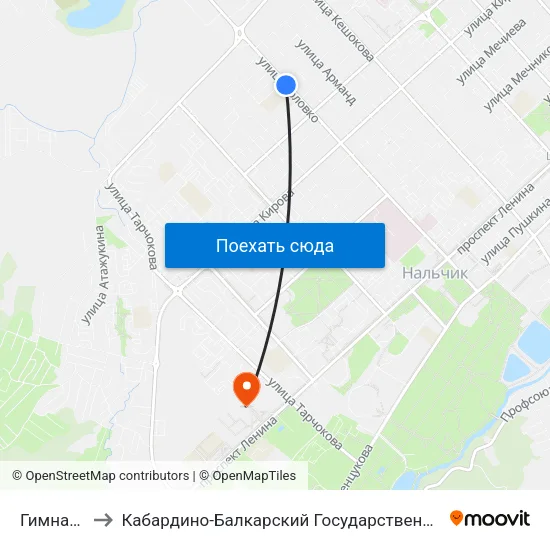 Гимназия №1 to Кабардино-Балкарский Государственный Аграрный Университет map